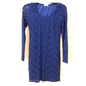 Tight blue lace mini dress